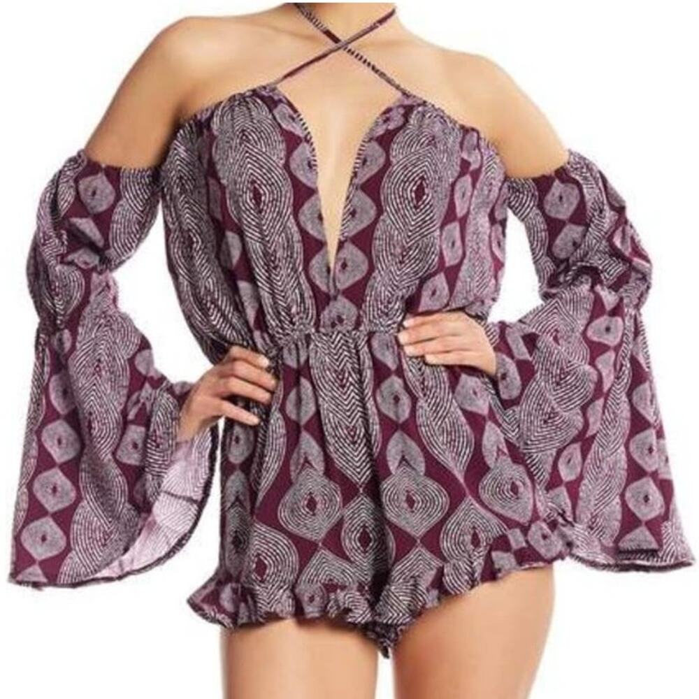 Radio Fiji Maroon Sokally Off the Shoulder Romper/ Beach Cover Up - Picture 3 of 12